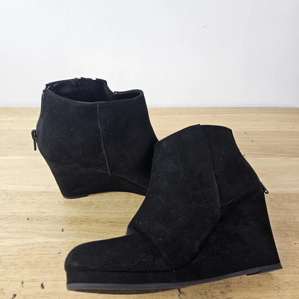 Womens Booties 6 Black Wedge Heel Ankle Boots Comfy Suede‎ Winter Comfort
